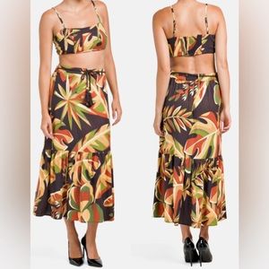 HOUSE OF HARLOW 1960 Linen Blend Smocked Crop Top and Tiered Maxi Skirt …